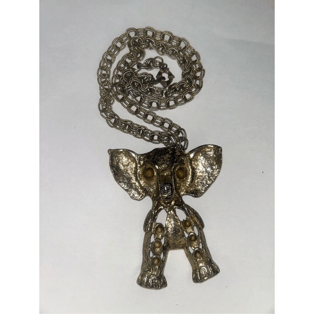 JULIANA vintage necklace 16” gold toned articulated ELEPHANT PENDANT 3”x3”